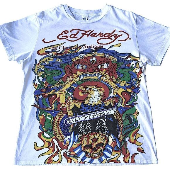 VINTAGE ED HARDY Skull Tattoo Eagle by Christian Audigier Y2K Streetwear - Picture 1 of 14